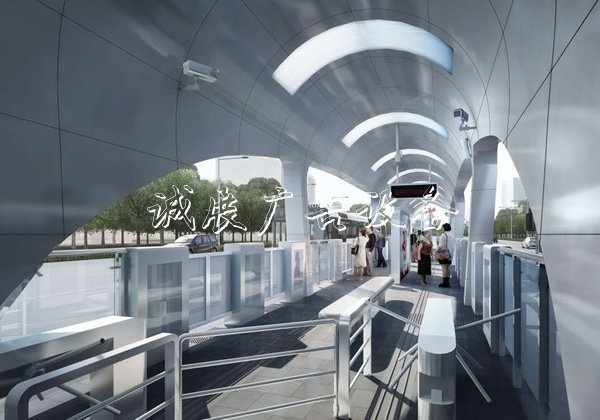 市区解放路BRT站台分广告垃圾箱批改造 新建中央岛式站台